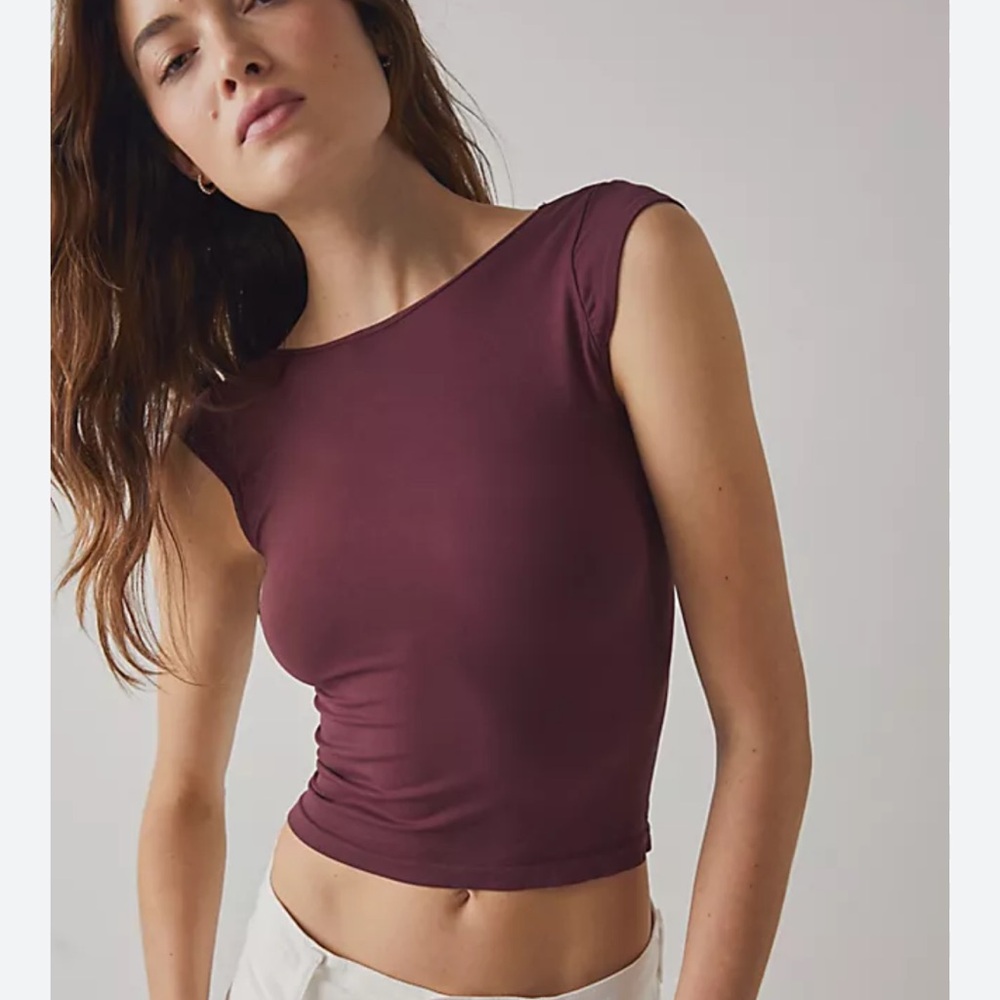 Free People Intimately Blue Low-Back Seamless Tee